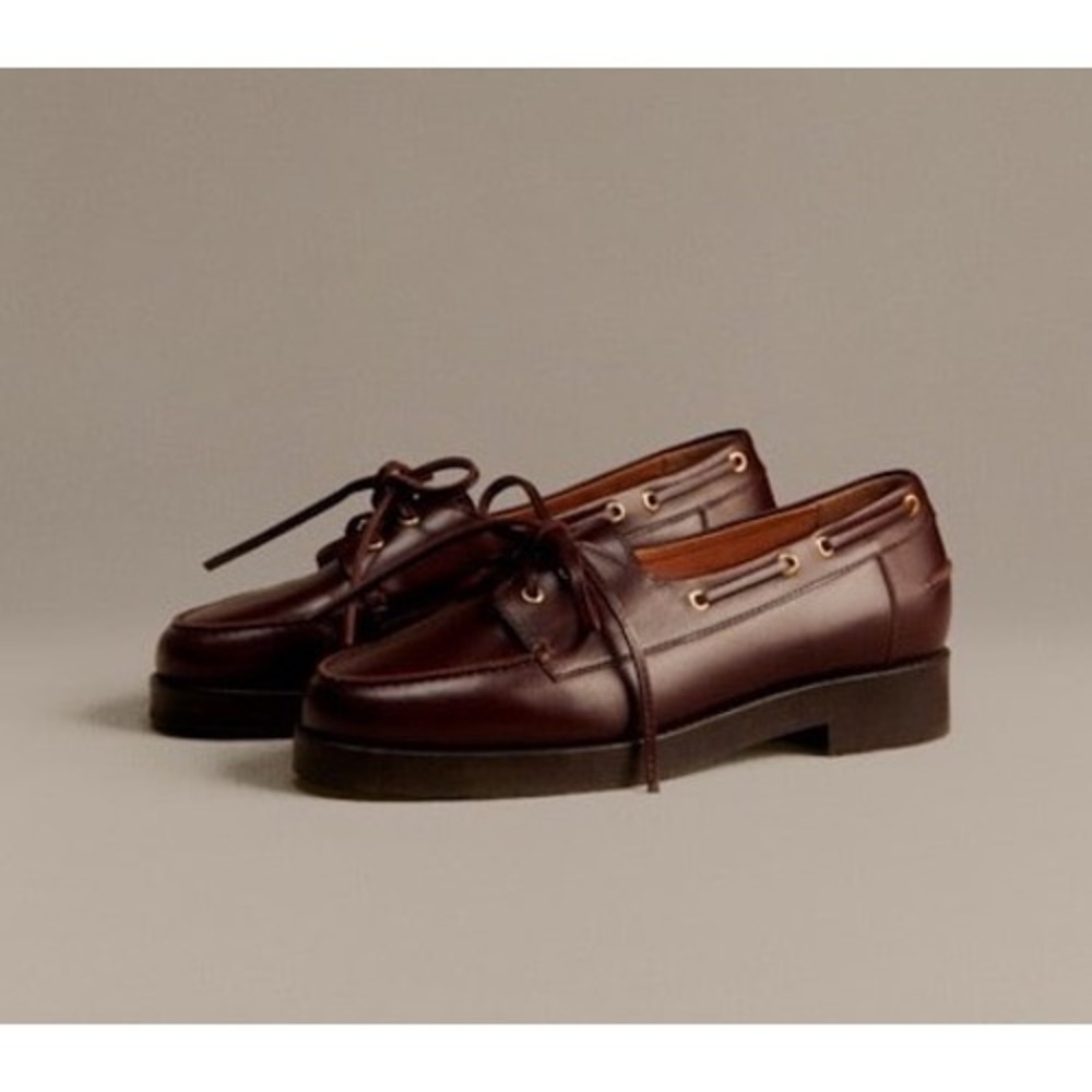 Sezane Caroline Loafers Glossy Chocolate Leather Platform Boat Shoes Size 40